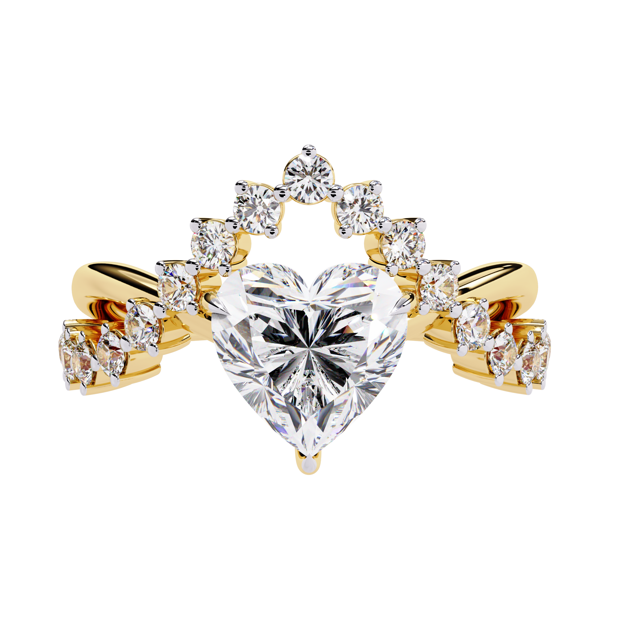 Solitairekart – 2.62ct Heart Crown Lab Grown Diamond Ring in 14K Yellow Gold